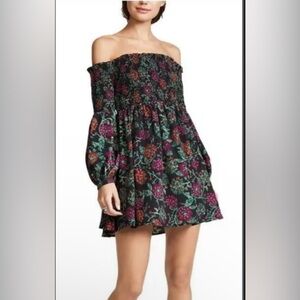 Likely Manning Smocked Off The Shoulder Floral Printed Mini Dress M **NEW**